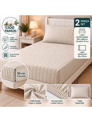 Slc Home %100 Pamuk Kumaş 100 x 200 cm Lastikli Çarşaf Yastık Kılıflı Tek Kişilik Ranforce