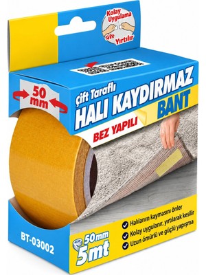 Dünya Magnet Çift Taraflı Halı Sabitleme Bandı 50 mm x 5 Metre Kaydırmaz Güçlü Yapışkanlı Halı Bandı
