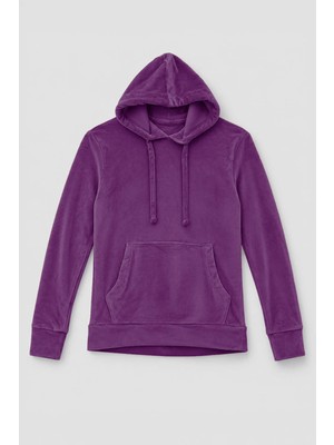 Markapia Woman Kadın Kapüşonlu Cepli Yumuşak Kadife Dokulu Mor Sweatshirt