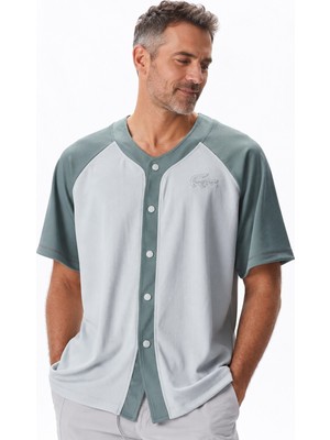 Lacoste Men's Relaxed Fit Shirt Bol Kesim Erkek Çıt Çıtlı Gömlek Yeşil Gri