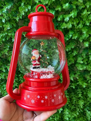 love Yılbaşı Dekoratif Kırmızı Fener Kar Küresi Noel Baba ve Çam Ağacı Figürlü Işıklı