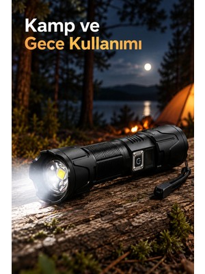 Argesco Mühendislik Type C Şarjlı Kamp Feneri Zoomlu Lens ve Batarya Seviye Göstergesi