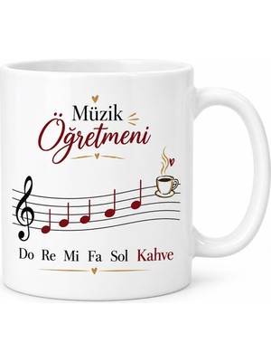 Bezos Müzik Öğretmeni: Do Re Mi Fa Sol Kahve Tasarımlı Porselen Kupa - Model 412