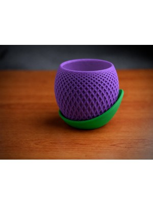 Bezos 3D Baskı Küre Saksı - Kafes Dokulu Iki Parçalı Dekoratif Saksı - Mor-Yeşil