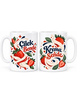 Bezos Çilek Bende ve Krema Sende 2'li Porselen Kupa Seti - Model 547
