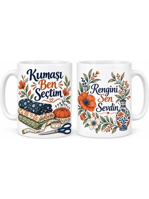 Bezos Kumaşı Ben Seçtim ve Rengini Sen Sevdin 2'li Porselen Kupa Seti - Model 551