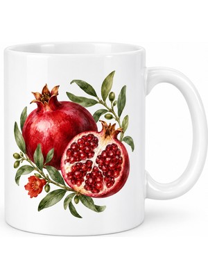 Bezos Nar ve Zeytin Dalları Tasarımlı Porselen Kupa - Model 273