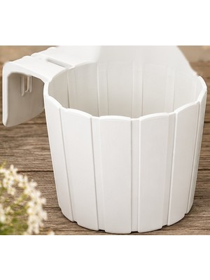 Bezos 3D Baskı Askılı Balkon Saksısı Dikey Çizgili Dekoratif Çiçek ve Aromatik Bitki Saksısı - Beyaz