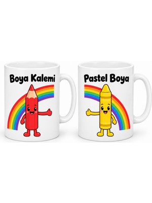 Bezos Kalemi ve Pastel 2'li Porselen Kupa Seti - Model 381