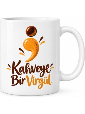 Bezos Kahveye Bir Virgül Tasarımlı Porselen Kupa - Model 570