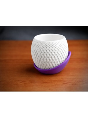 Bezos 3D Baskı Küre Saksı - Kafes Dokulu Iki Parçalı Dekoratif Saksı - Beyaz-Mor