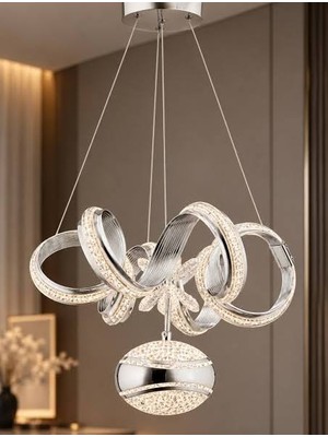 Reel Avize Cizgili Oliva LED Avize Çift Yönlü Top Kristal Silikonlu - 3 Renk Kumandalı