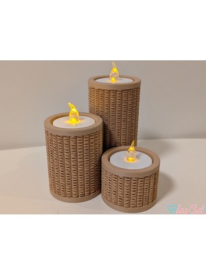 Bezos Rattan Görünümlü Tealight Mumluk Seti 3'lü Dekoratif Mum Tutucu