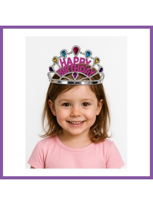 Bezos Gümüş Renk Happy Birthday Yazılı Doğum Günü Tacı 60 cm Bzoshb