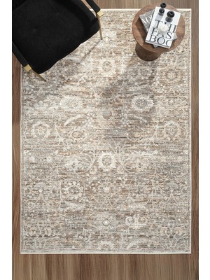Eliz Home Eskitme Vintage Çiçekli Halı Bambu Polyester Oturma Odası Salon Mutfak Halısı 3