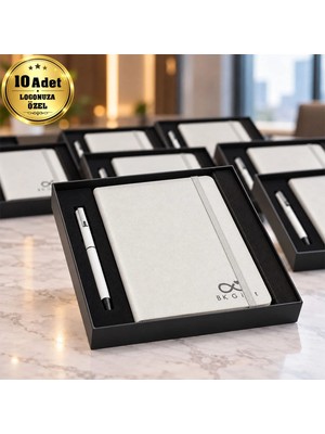 Logonuza Özel 10 Adet Defter Kalem Saat Kutulu Kurumsal Hediye Seti