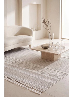 Eliz Home Krem Renk Modern Dokuma Halı Bukleli Yumuşak Oturma Odası Salon Mutfak Antre Yolluk Halısı Golpın