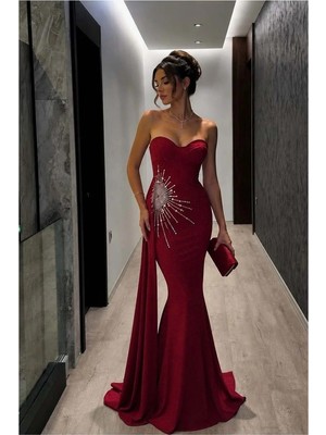 Defne Store Straplez Elbise Abiye Balık Kesim · Renk: Zümrüt · Beden: Xl Dfnbez