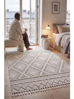 Eliz Home Krem Renk Modern Dokuma Halı Bukleli Yumuşak Halı Oturma Odası Salon Mutfak Antre Yolluk Halısı Ice