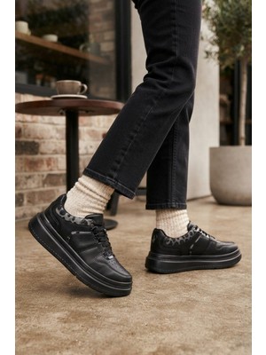 Flet Siyah Yüksek Tabanlı Günlük Sneaker Kadın Spor Ayakkabı