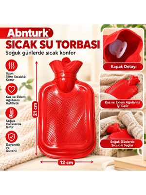 Abnturk Mini Boy 21X12CM Kauçuk Sağlam Dayanıklı Sıcak Su Torbası Sızdırmaz Kapak Kaymaz Yüzey Tasarımlı Sıcak Su Torbası
