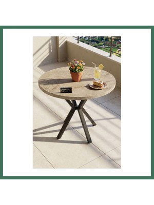 En-Cag Mutfak Masası 90 cm Yuvarlak Masa Modern Metal Ayaklı Cafe Balkon Ofis Yemek Masası 9826 Traverten Bss
