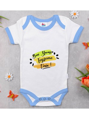 BK Gift Bk Kids Beni Yavaşça Teyzeme Verin Tasarımlı Mavi Bebek Body Zıbın-1 9-12 Ay
