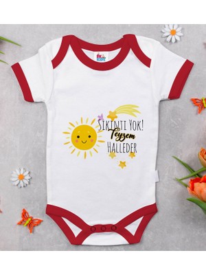 BK Gift Bk Kids Sıkıntı Yok Teyzem Halleder Tasarımlı Kırmızı Bebek Body Zıbın-1 9-12 Ay