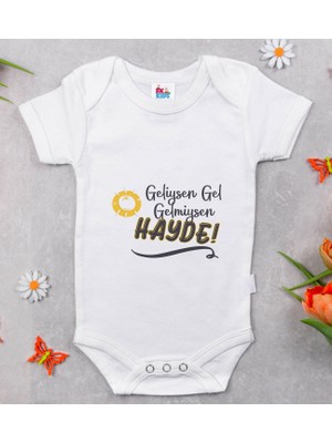 BK Gift Bk Kids Geliysen Gel Tasarımlı Beyaz Bebek Body Zıbın-1 3-6 Ay