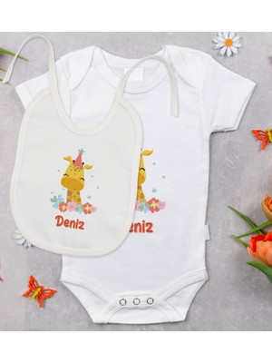 BK Gift Bk Kids Kişiye Özel Isimli Bebek Body Zıbın ve Mama Önlüğü Hediye Seti - Model 24 12-18 Ay