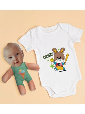 BK Gift Bk Kids Kişiye Özel Fotoğraflı Bebek Yastık ve Bebek Body Zıbın Hediye Seti - Model 14 12-18 Ay