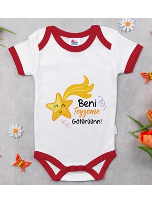 BK Gift Bk Kids Beni Teyzeme Götürün Tasarımlı Kırmızı Bebek Body Zıbın-1 0-3 Ay