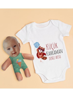 BK Gift Bk Kids Kişiye Özel Fotoğraflı Bebek Yastık ve Bebek Body Zıbın Hediye Seti - Model 22 9-12 Ay
