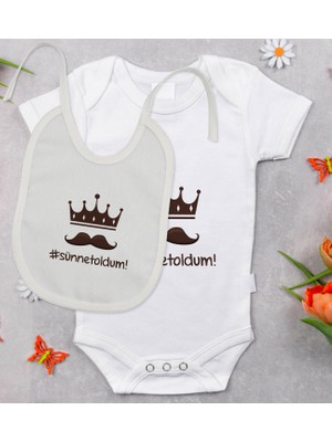 BK Gift Bk Kids Sünnet Oldum Tasarımlı Bebek Body Zıbın ve Mama Önlüğü Hediye Seti - Model 1 0-3 Ay