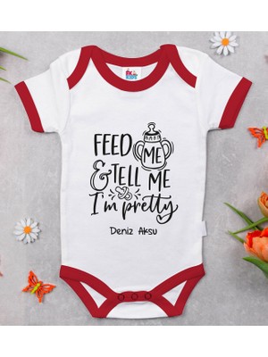 BK Gift Bk Kids Kişiye Özel Im Pretty Tasarımlı Kırmızı Bebek Body Zıbın-1 3-6 Ay