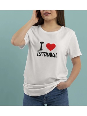 Bk Gift I Love Şehir Serisi Kadın Yuvarlak Yaka Tişört-1 Xx Large