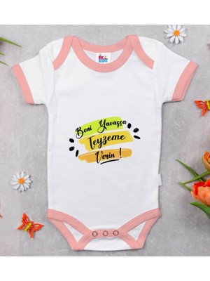 BK Gift Bk Kids Beni Yavaşça Teyzeme Verin Tasarımlı Pembe Bebek Body Zıbın-1 12-18 Ay