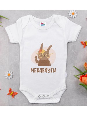BK Gift Bk Kids Merabayın Tasarımlı Beyaz Bebek Body Zıbın-1 12-18 Ay