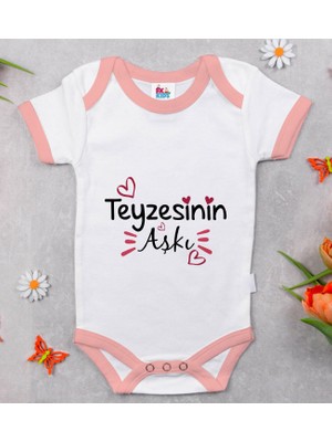 BK Gift Bk Kids Teyzesinin Aşkı Tasarımlı Pembe Bebek Body Zıbın-1 9-12 Ay