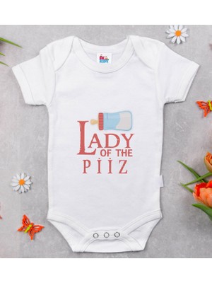 BK Gift Bk Kids Lady Of The Piiz Tasarımlı Beyaz Bebek Body Zıbın-1 0-3 Ay