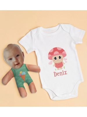 BK Gift Bk Kids Kişiye Özel Fotoğraflı Bebek Yastık ve Bebek Body Zıbın Hediye Seti - Model 13 6 - 9 Ay