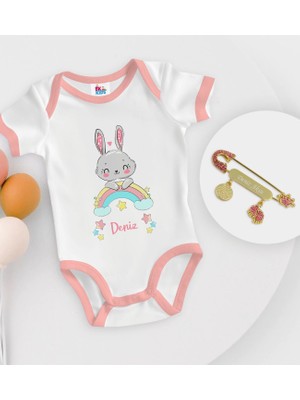 BK Gift Bk Kids Kişiye Özel Isimli Pembe Bebek Body Zıbın ve Kız Bebek Iğnesi Hediye Seti-16 12-18 Ay