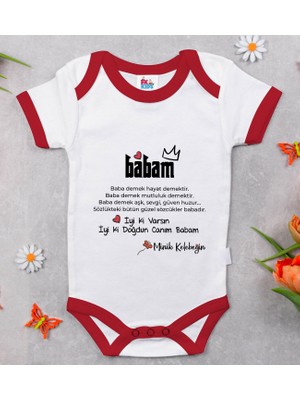 BK Gift Bk Kids Iyiki Doğdun Canım Babam Tasarımlı Kırmızı Bebek Body Zıbın-1 9-12 Ay