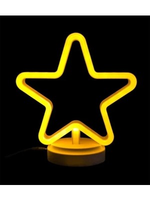 Ersert Estetik Neon Yıldız Gece Lambası Pil ve USB Uyumlu