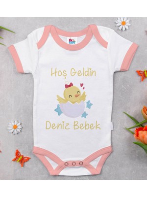 BK Gift Bk Kids Hoş Geldin Bebek Tasarımlı Pembe Bebek Body Zıbın-2 0-3 Ay