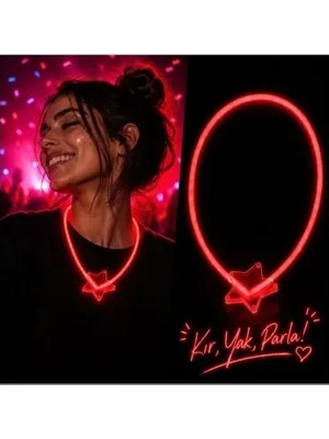 Ersert Et Glow Yıldız Kolye Neon Fosforlu Işıklı Kolye Kırmızı Renk