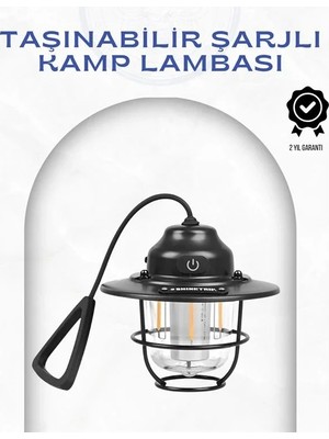 Ersert Et Geometrik Tasarımlı Vintage Kamp Lambası – Type-C Şarj, Ayarlanabilir Parlaklık