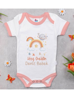 BK Gift Bk Kids Hoş Geldin Bebek Tasarımlı Pembe Bebek Body Zıbın-10 12-18 Ay