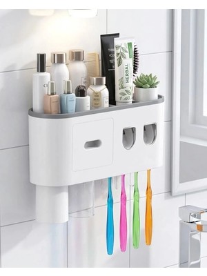 Ersert Et Banyo Organizer Diş Fırçası Tutucu Çift Dispenserli Raflı Çekmeceli