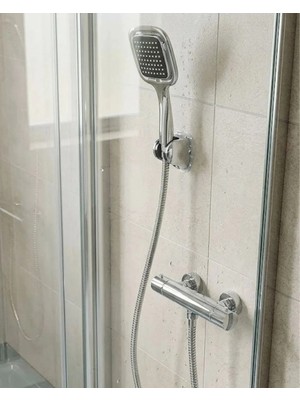 Ersert Et Siyah Duş Başlığı Seti Spiral Hortumlu El Duşu ve Duvar Askısı Banyo Seti